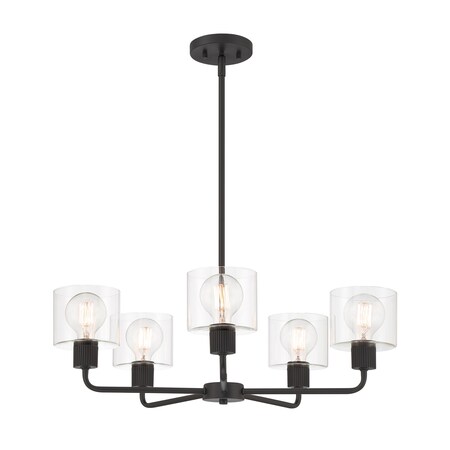 Designers Fountain Vibrato 5 Light Transitional Matte Black with Clear Glass Shades Chandelier For Dining Rooms D285M-5CH-MB